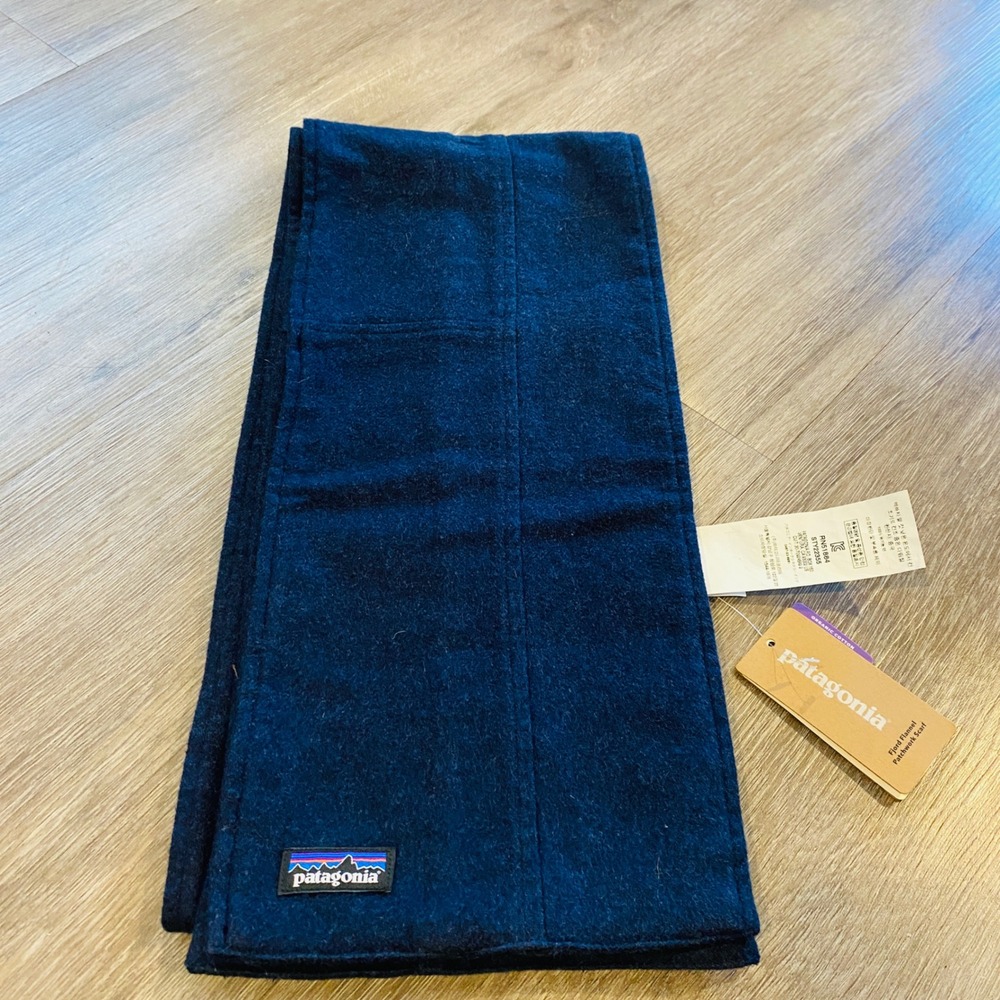 Patagonia Fjord Flannel Patchwork Scarf Navy Blue Organic Cotton STY22355 NWT
